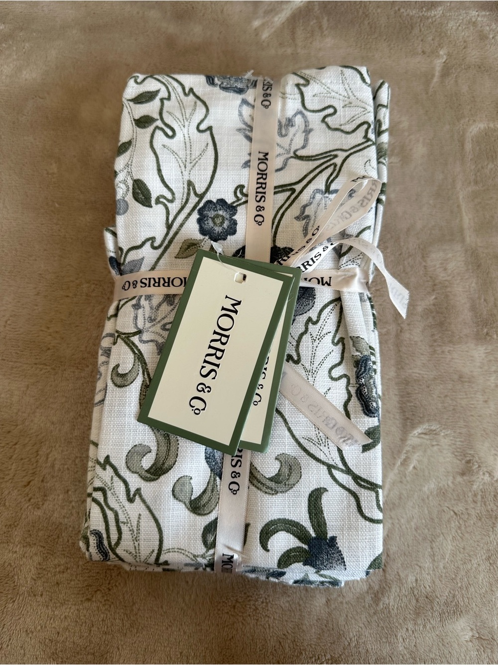 Morris & Co. William Morris Floral Print Cotton Napkins Green & Blue on White